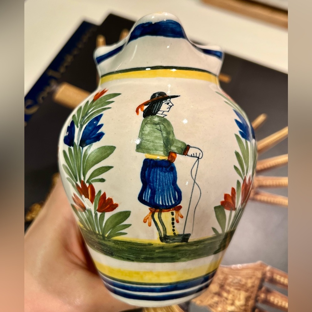 Henriot Quimper French Faience Pitcher Hand-Painted France 1986 Vintage